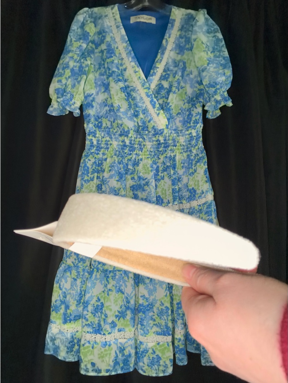 Taylor Blue & Lime Floral Tiered Wrap Midi Dress with Lace Trim —#129 - Picture 7 of 11